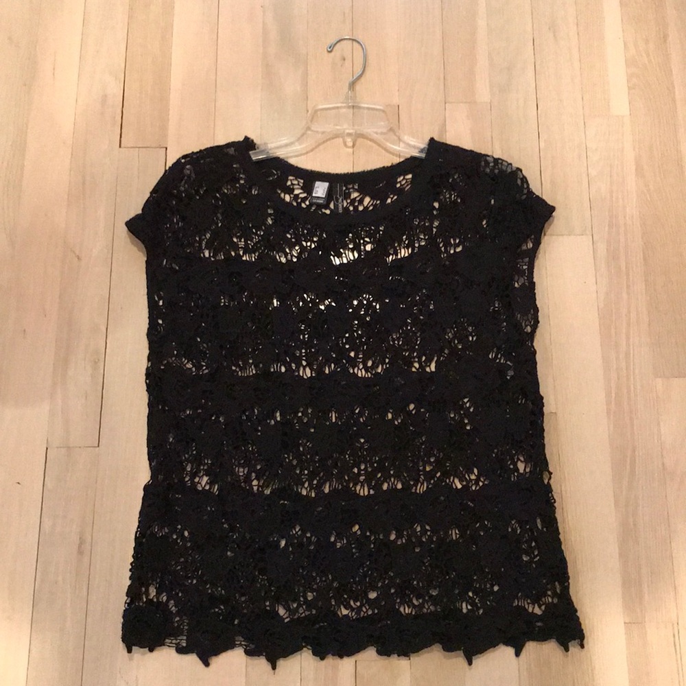 Mango floral crochet black top size 4
